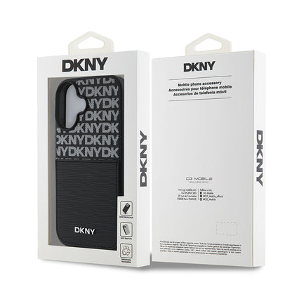 Apple iPhone 16 Kılıf DKNY Orjinal Lisanslı Kartlıklı 3D Yazılı Repeat Texture Pattern Kapak Siyah