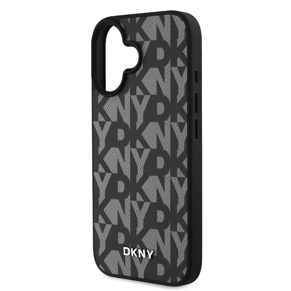Apple iPhone 16 Kılıf DKNY Orjinal Lisanslı M-safe Şarj Özellikli 3D Yazılı Grid Pattern Kapak Kahverengi