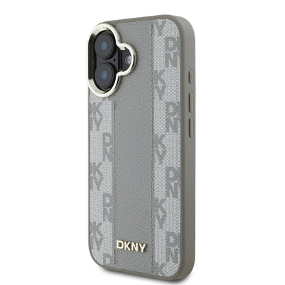 Apple iPhone 16 Kılıf DKNY Orjinal Lisanslı M-safe Şarj Özellikli 3D Yazılı Checkered Pattern Kapak Siyah