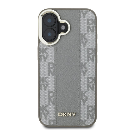 Apple iPhone 16 Kılıf DKNY Orjinal Lisanslı M-safe Şarj Özellikli 3D Yazılı Checkered Pattern Kapak Siyah