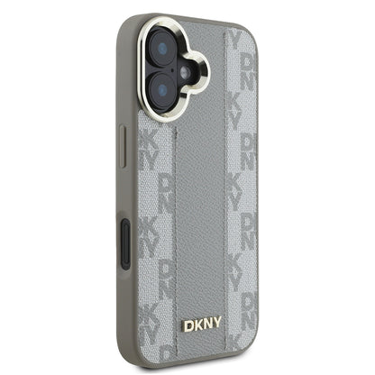 Apple iPhone 16 Kılıf DKNY Orjinal Lisanslı M-safe Şarj Özellikli 3D Yazılı Checkered Pattern Kapak Siyah