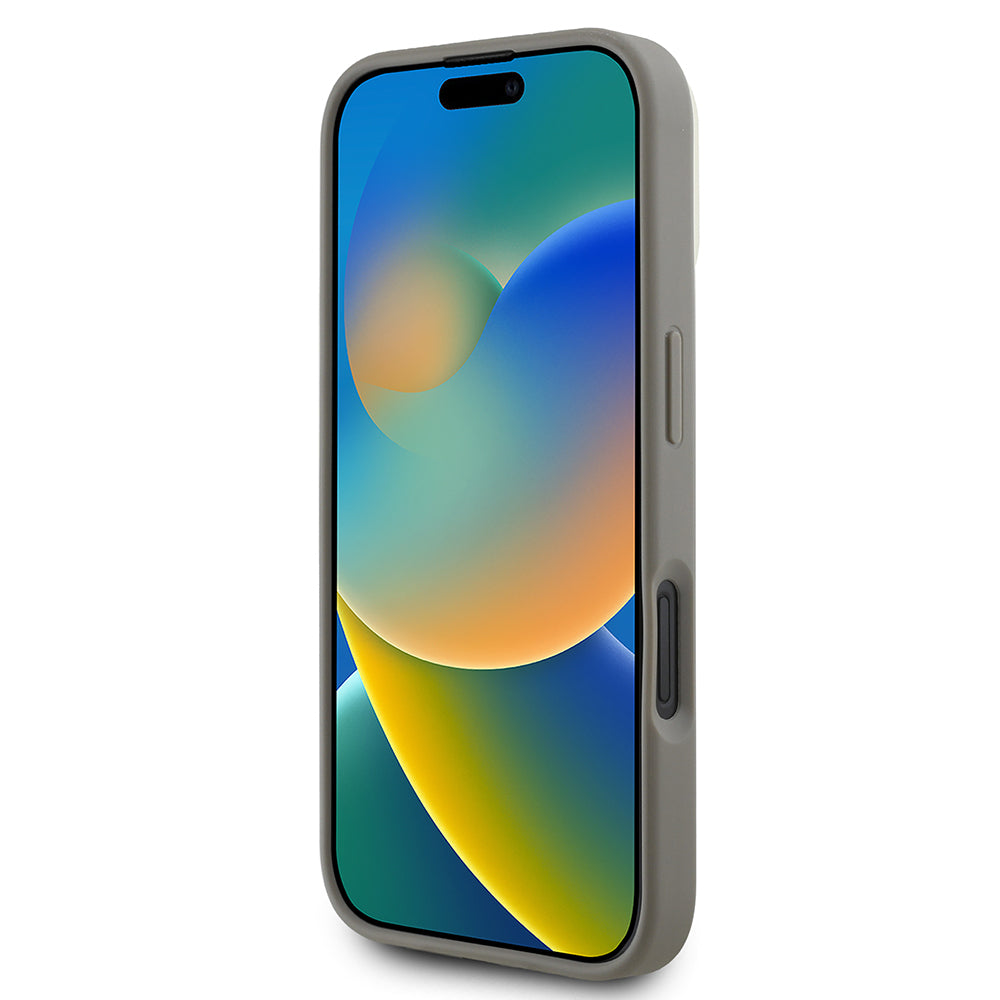 Apple iPhone 16 Kılıf DKNY Orjinal Lisanslı M-safe Şarj Özellikli 3D Yazılı Checkered Pattern Kapak Bej