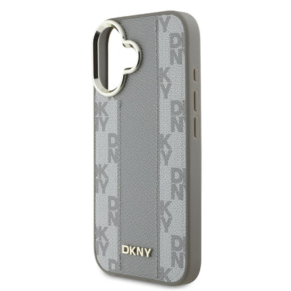 Apple iPhone 16 Kılıf DKNY Orjinal Lisanslı M-safe Şarj Özellikli 3D Yazılı Checkered Pattern Kapak Siyah