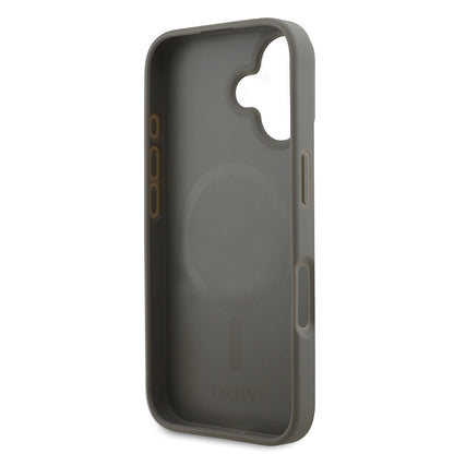 Apple iPhone 16 Kılıf DKNY Orjinal Lisanslı M-safe Şarj Özellikli 3D Yazılı Checkered Pattern Kapak Bej