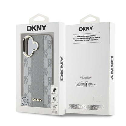 Apple iPhone 16 Kılıf DKNY Orjinal Lisanslı M-safe Şarj Özellikli 3D Yazılı Checkered Pattern Kapak Siyah