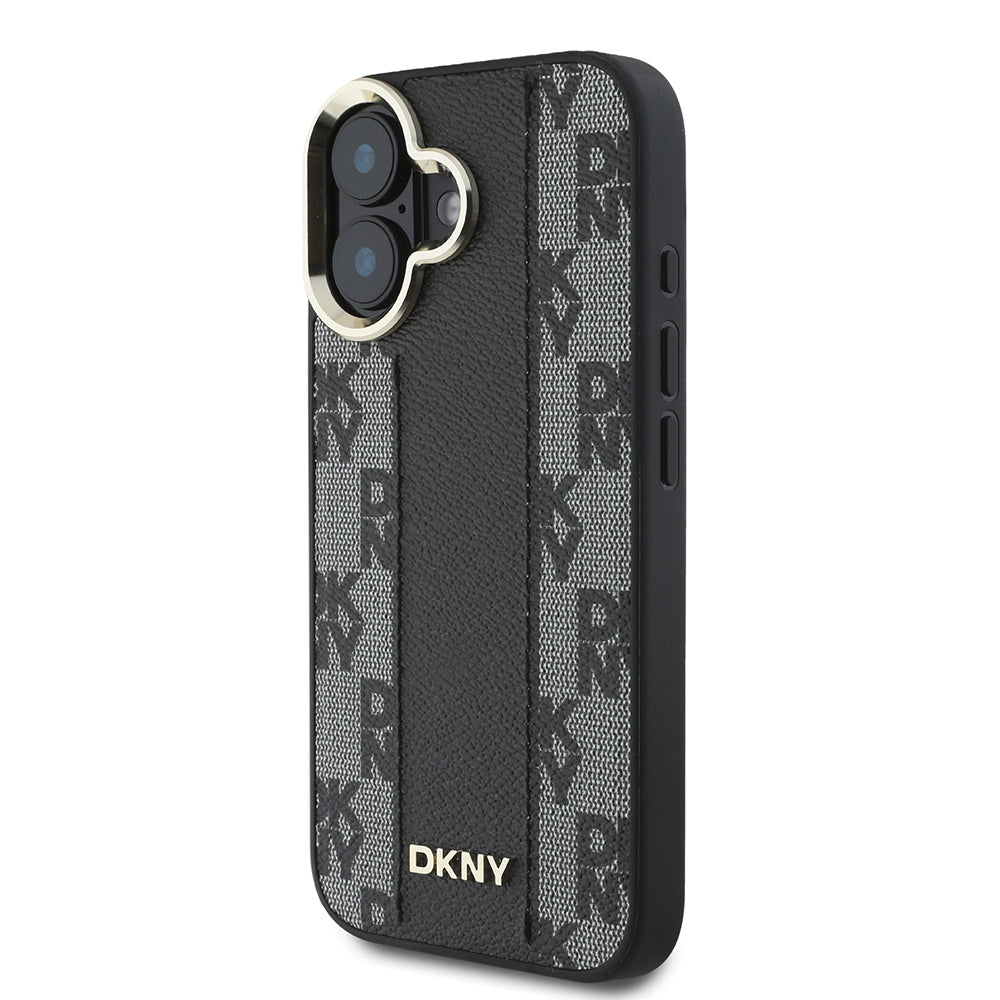 Apple iPhone 16 Kılıf DKNY Orjinal Lisanslı M-safe Şarj Özellikli 3D Yazılı Checkered Pattern Kapak Siyah