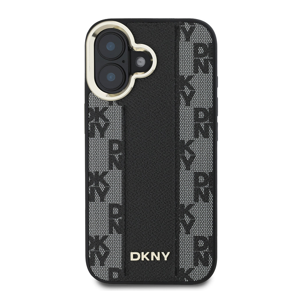 Apple iPhone 16 Kılıf DKNY Orjinal Lisanslı M-safe Şarj Özellikli 3D Yazılı Checkered Pattern Kapak Siyah