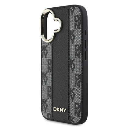 Apple iPhone 16 Kılıf DKNY Orjinal Lisanslı M-safe Şarj Özellikli 3D Yazılı Checkered Pattern Kapak Bej