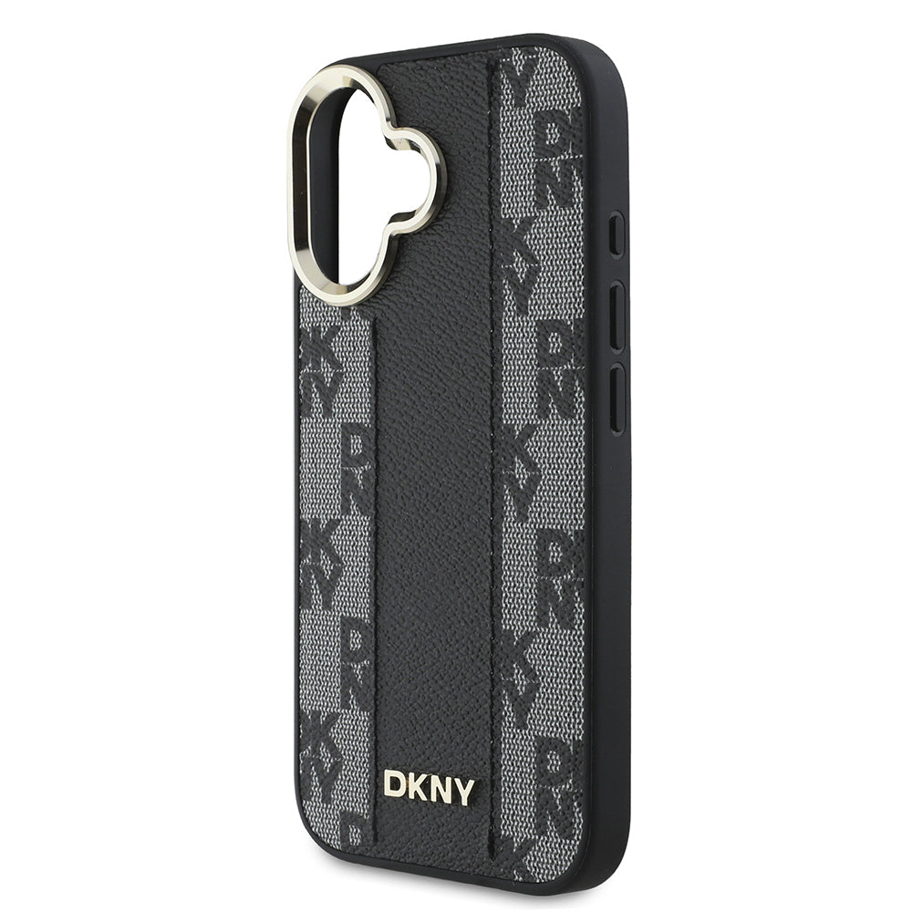 Apple iPhone 16 Kılıf DKNY Orjinal Lisanslı M-safe Şarj Özellikli 3D Yazılı Checkered Pattern Kapak Siyah