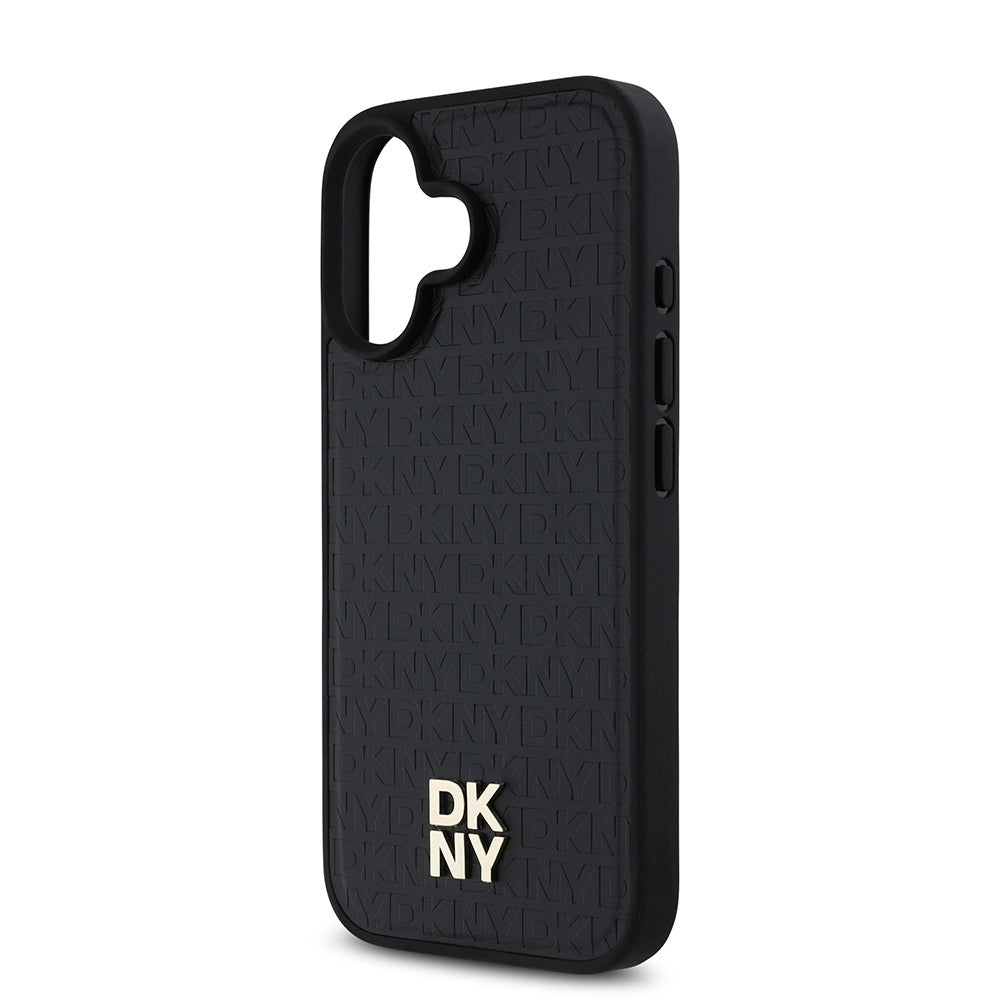 Apple iPhone 16 Kılıf DKNY Orjinal Lisanslı M-safe Şarj Özellikli 3D Yazılı Repeat Pattern Kapak Kahverengi