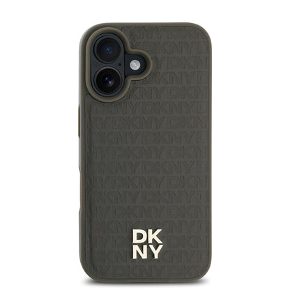 Apple iPhone 16 Kılıf DKNY Orjinal Lisanslı M-safe Şarj Özellikli 3D Yazılı Repeat Pattern Kapak Siyah