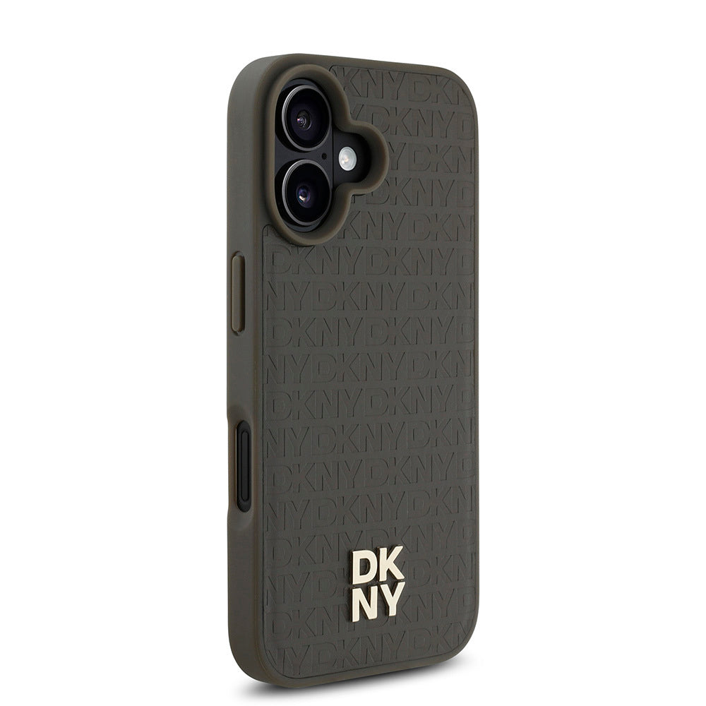Apple iPhone 16 Kılıf DKNY Orjinal Lisanslı M-safe Şarj Özellikli 3D Yazılı Repeat Pattern Kapak Siyah
