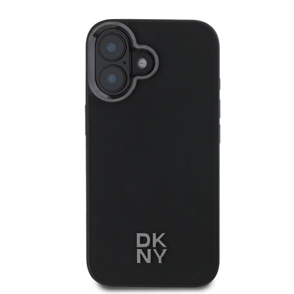 Apple iPhone 16 Kılıf DKNY Orjinal Lisanslı M-safe Şarj Özellikli Metal Logolu PU Deri Plain Kapak Siyah