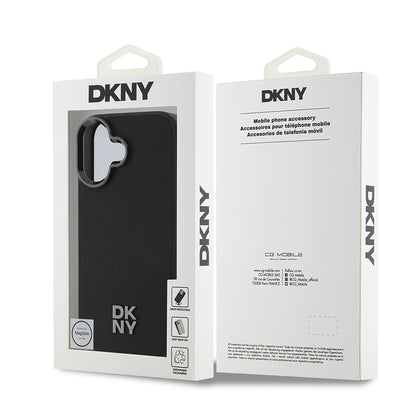 Apple iPhone 16 Kılıf DKNY Orjinal Lisanslı M-safe Şarj Özellikli Metal Logolu PU Deri Plain Kapak Siyah