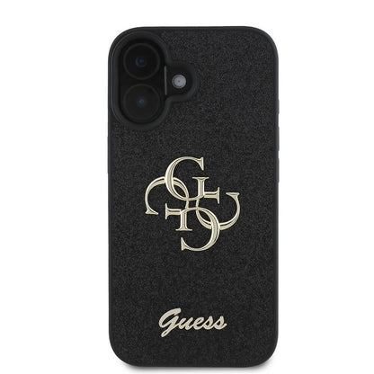 Apple iPhone 16 Kılıf Guess Orjinal Lisanslı 4G Büyük Metal Logolu Glitter Kapak Gold