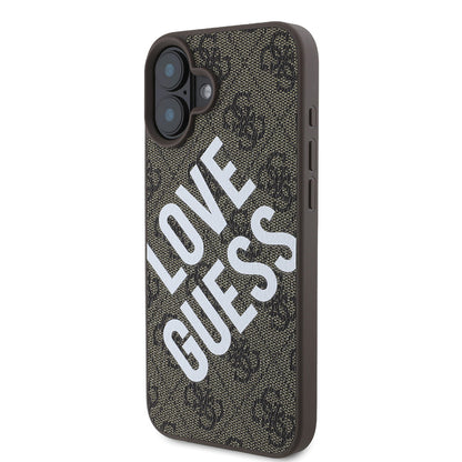 Apple iPhone 16 Kılıf Guess Orjinal Lisanslı Big Love Guess Kapak Kahverengi