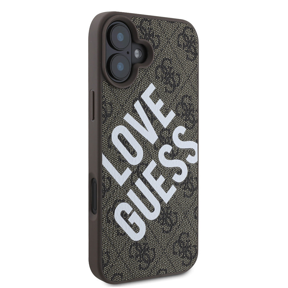 Apple iPhone 16 Kılıf Guess Orjinal Lisanslı Big Love Guess Kapak Kahverengi
