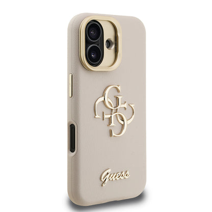 Apple iPhone 16 Kılıf Guess Orjinal Lisanslı Grained Yazı Logolu Kamera Standlı Kapak Kahverengi