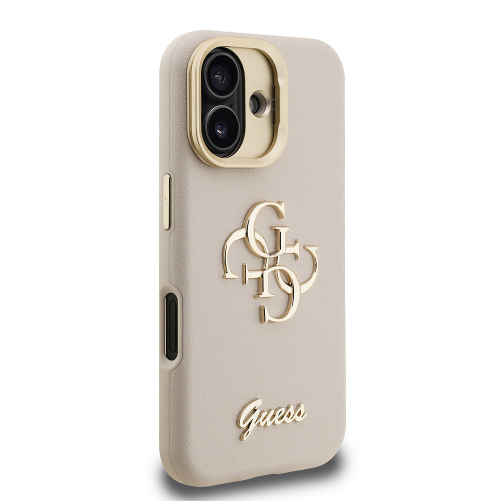 Apple iPhone 16 Kılıf Guess Orjinal Lisanslı Grained Yazı Logolu Kamera Standlı Kapak Siyah