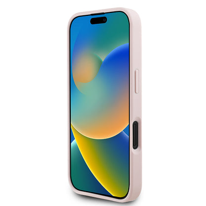 Apple iPhone 16 Kılıf Guess Orjinal Lisanslı Gül Baskılı Büyük Metal Logo Dizaynlı Kapak Pembe
