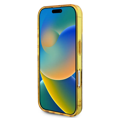 Apple iPhone 16 Kılıf Guess Orjinal Lisanslı M-safe Şarj Özellikli 4G Desenli IML Yazı Logolu Peony Kapak Kahverengi