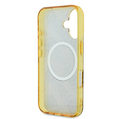 Apple iPhone 16 Kılıf Guess Orjinal Lisanslı M-safe Şarj Özellikli 4G Desenli IML Yazı Logolu Peony Kapak Siyah