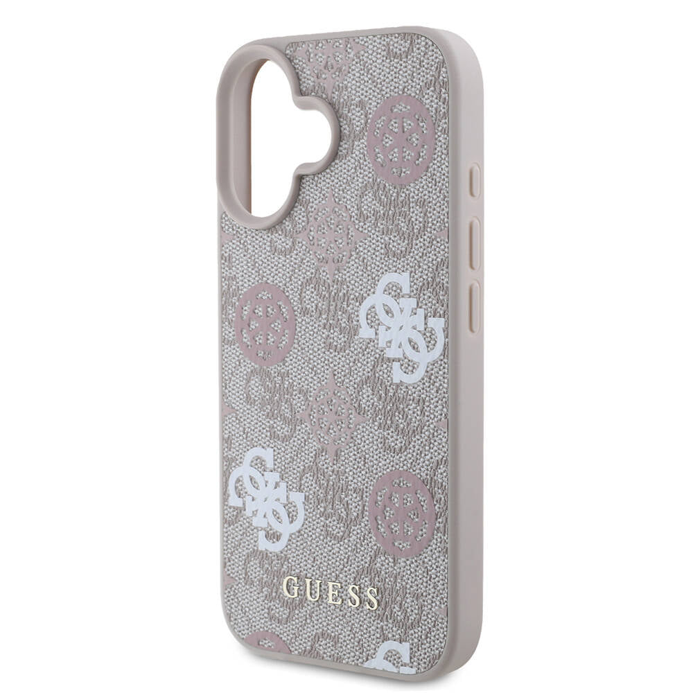 Apple iPhone 16 Kılıf Guess Orjinal Lisanslı M-safe Şarj Özellikli 4G Desenli Yazı Logolu Peony Kapak Pembe
