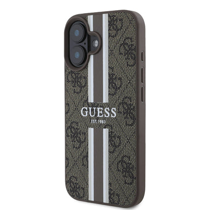 Apple iPhone 16 Kılıf Guess Orjinal Lisanslı M-safe Şarj Özellikli 4G Şerit Tasarımlı Printed Kapak Siyah