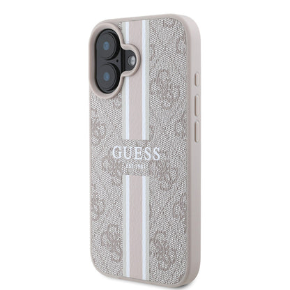 Apple iPhone 16 Kılıf Guess Orjinal Lisanslı M-safe Şarj Özellikli 4G Şerit Tasarımlı Printed Kapak Siyah