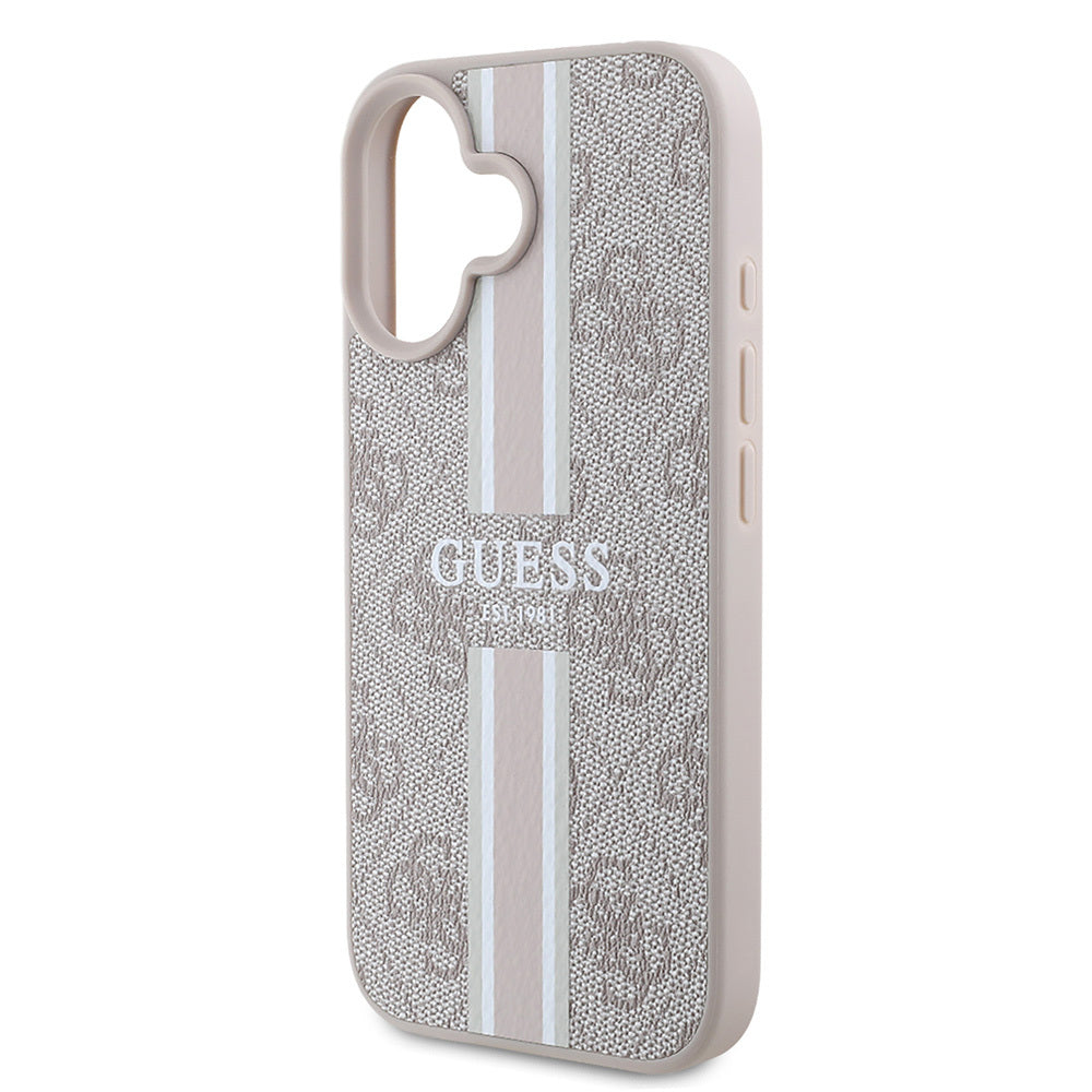 Apple iPhone 16 Kılıf Guess Orjinal Lisanslı M-safe Şarj Özellikli 4G Şerit Tasarımlı Printed Kapak Siyah