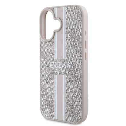 Apple iPhone 16 Kılıf Guess Orjinal Lisanslı M-safe Şarj Özellikli 4G Şerit Tasarımlı Printed Kapak Pembe