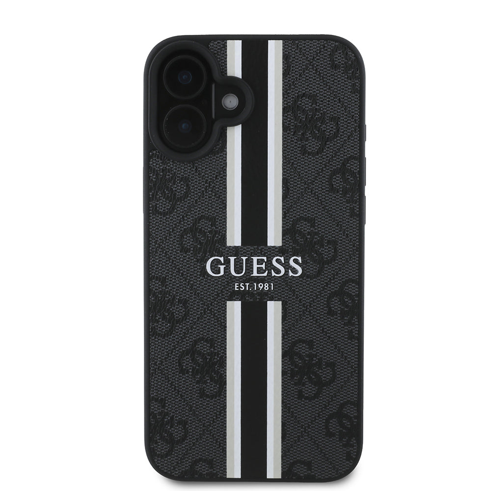 Apple iPhone 16 Kılıf Guess Orjinal Lisanslı M-safe Şarj Özellikli 4G Şerit Tasarımlı Printed Kapak Pembe