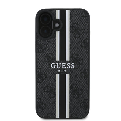 Apple iPhone 16 Kılıf Guess Orjinal Lisanslı M-safe Şarj Özellikli 4G Şerit Tasarımlı Printed Kapak Pembe