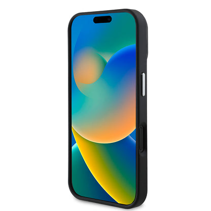 Apple iPhone 16 Kılıf Guess Orjinal Lisanslı M-safe Şarj Özellikli Grained Triangle Kapak Siyah