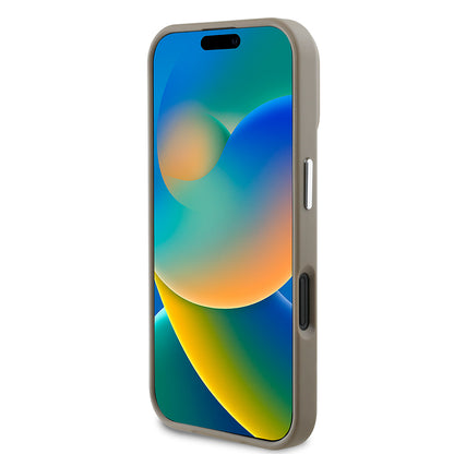 Apple iPhone 16 Kılıf Guess Orjinal Lisanslı M-safe Şarj Özellikli Grained Triangle Kapak Kahverengi