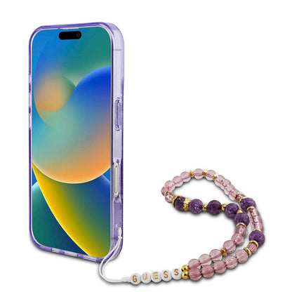 Apple iPhone 16 Kılıf Guess Orjinal Lisanslı M-safe Şarj Özellikli IML Baskılı Çiçek İnci Bileklikli Kapak Yeşil