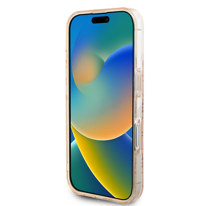 Apple iPhone 16 Kılıf Guess Orjinal Lisanslı M-safe Şarj Özellikli IML Baskılı Klasik Logolu 4G Desenli Kapak Pembe