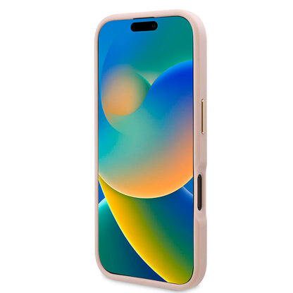 Apple iPhone 16 Kılıf Guess Orjinal Lisanslı M-safe Şarj Özellikli PU 4G Desenli Metal Plaka Klasik Logolu Kapak Siyah