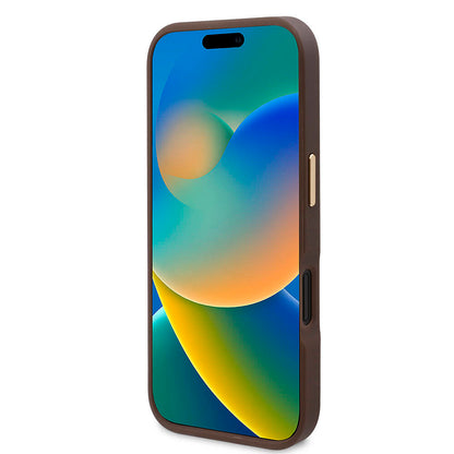 Apple iPhone 16 Kılıf Guess Orjinal Lisanslı M-safe Şarj Özellikli PU 4G Desenli Metal Plaka Klasik Logolu Kapak Pembe