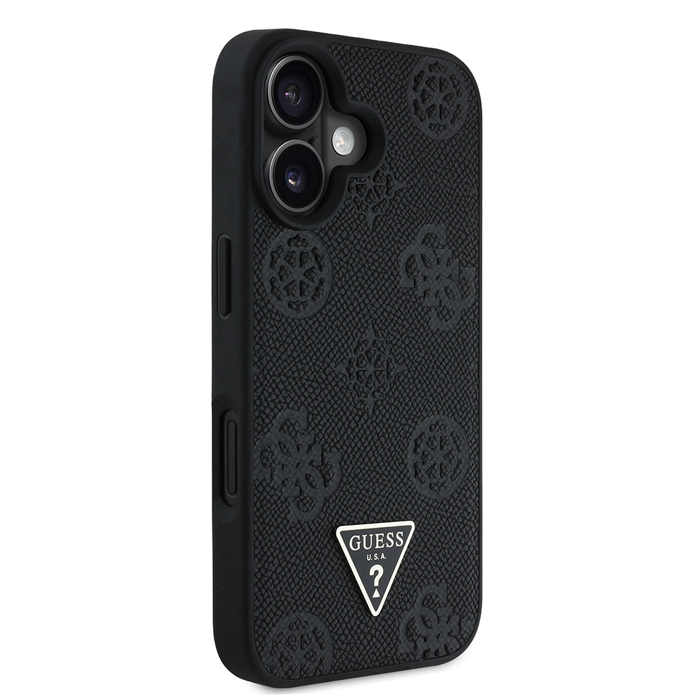 Apple iPhone 16 Kılıf Guess Orjinal Lisanslı M-safe Şarj Özellikli Sıcak Baskılı Üçgen Logolu PU Deri Peony Kapak Kahverengi