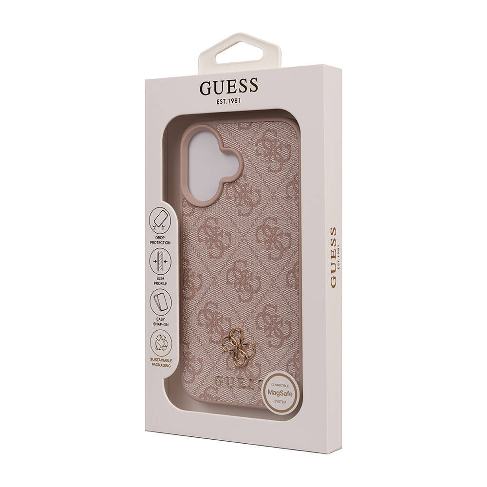 Apple iPhone 16 Kılıf Guess Orjinal Lisanslı M-safe Şarj Özellikli Small 4G Classic Kapak Kahverengi