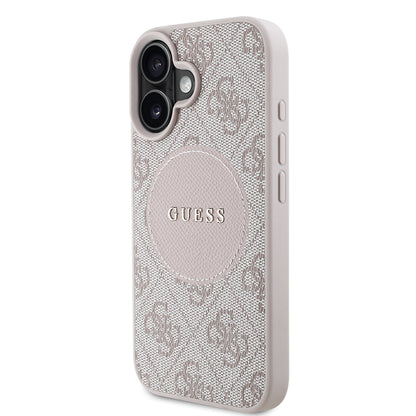 Apple iPhone 16 Kılıf Guess Orjinal Lisanslı M-safe Şarj Özellikli Yazı Logolu Circle Classic Kapak Kahverengi