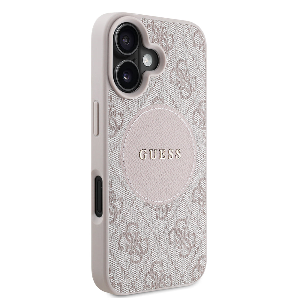 Apple iPhone 16 Kılıf Guess Orjinal Lisanslı M-safe Şarj Özellikli Yazı Logolu Circle Classic Kapak Kahverengi