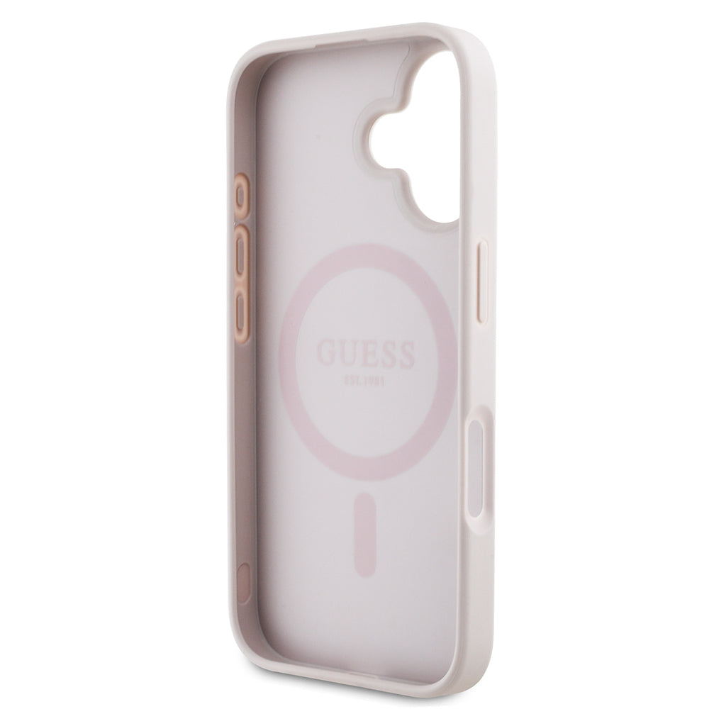 Apple iPhone 16 Kılıf Guess Orjinal Lisanslı M-safe Şarj Özellikli Yazı Logolu Circle Classic Kapak Siyah