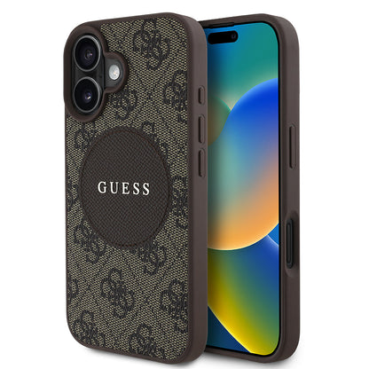 Apple iPhone 16 Kılıf Guess Orjinal Lisanslı M-safe Şarj Özellikli Yazı Logolu Circle Classic Kapak Siyah