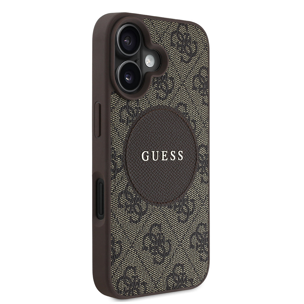 Apple iPhone 16 Kılıf Guess Orjinal Lisanslı M-safe Şarj Özellikli Yazı Logolu Circle Classic Kapak Pembe