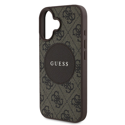 Apple iPhone 16 Kılıf Guess Orjinal Lisanslı M-safe Şarj Özellikli Yazı Logolu Circle Classic Kapak Siyah