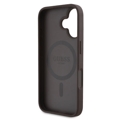 Apple iPhone 16 Kılıf Guess Orjinal Lisanslı M-safe Şarj Özellikli Yazı Logolu Circle Classic Kapak Pembe