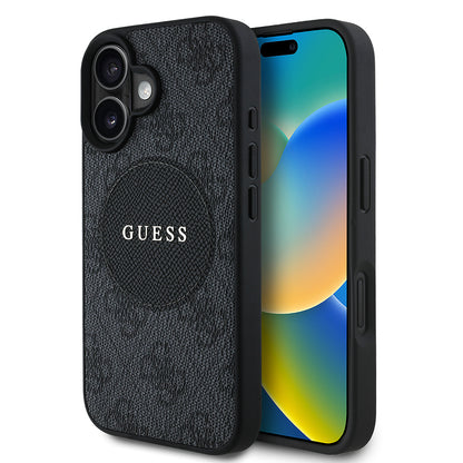 Apple iPhone 16 Kılıf Guess Orjinal Lisanslı M-safe Şarj Özellikli Yazı Logolu Circle Classic Kapak Pembe