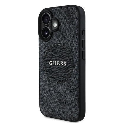 Apple iPhone 16 Kılıf Guess Orjinal Lisanslı M-safe Şarj Özellikli Yazı Logolu Circle Classic Kapak Siyah